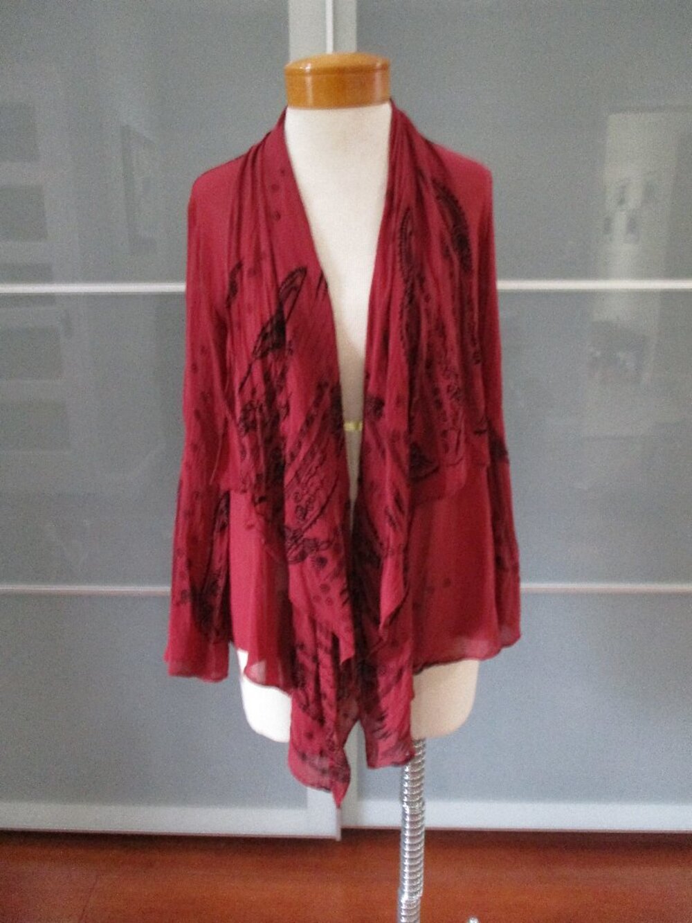 Citron Santa Monica Open Front Cardigan 100% Silk Long Sleeve